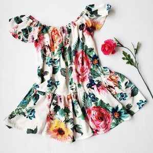 Off the shoulder floral ruffle mini dress